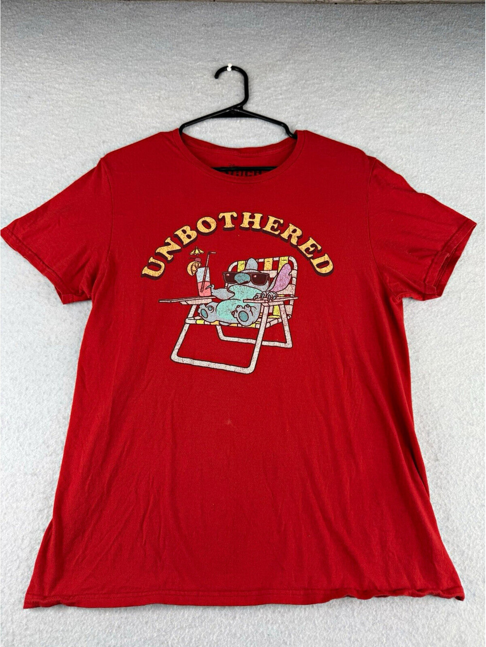 Disney Stitch "Unbothered" Red Graphic T-Shirt Adult Size M Lilo & Stitch
